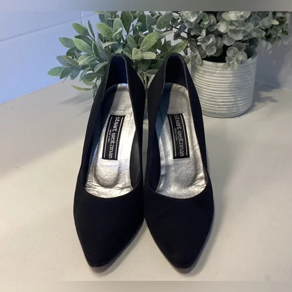 Stuart Weitzman Elegant Black Pumps w Silver Spike Rhinestone Heels Sz 7 - Picture 2 of 6